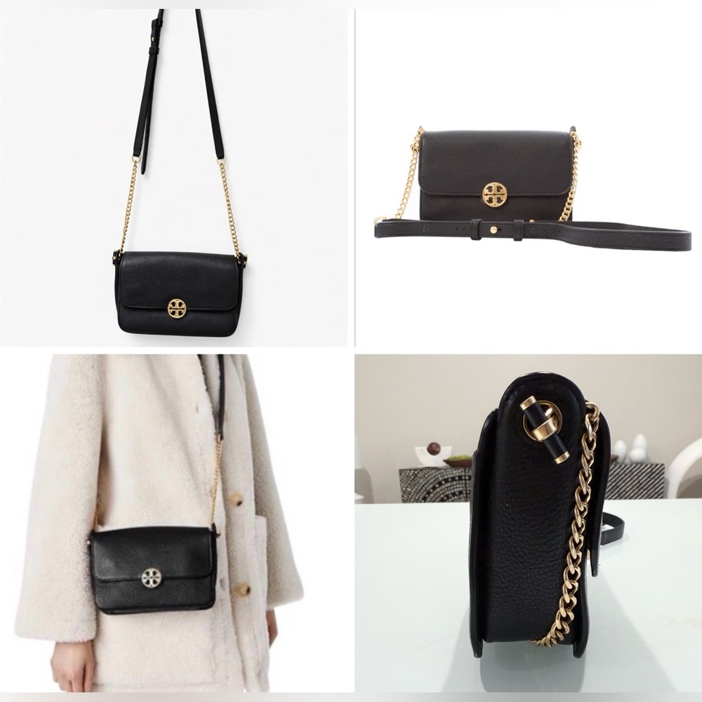 –Tory Burch Chelsea Leather Shoulder Bag – Black | Like New